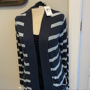 Striped Open Front Long Cardigan Pockets Top Jacket  NWT USA Made Size S